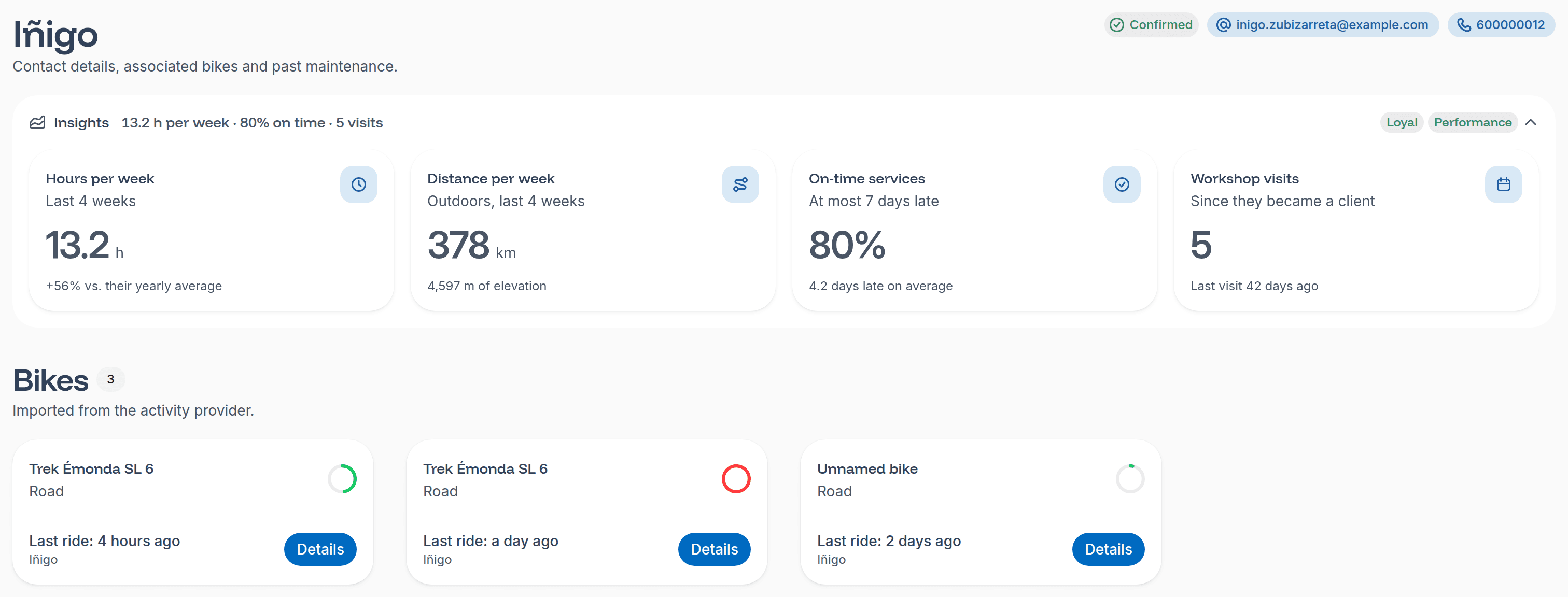 A loyal rider’s page, with their insights and bikes