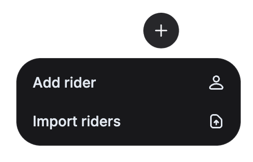 The create menu, with the options to add a rider or import riders