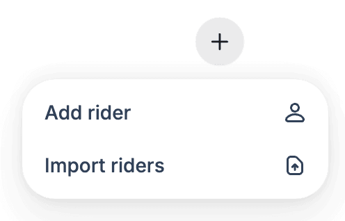 The create menu, with the options to add a rider or import riders