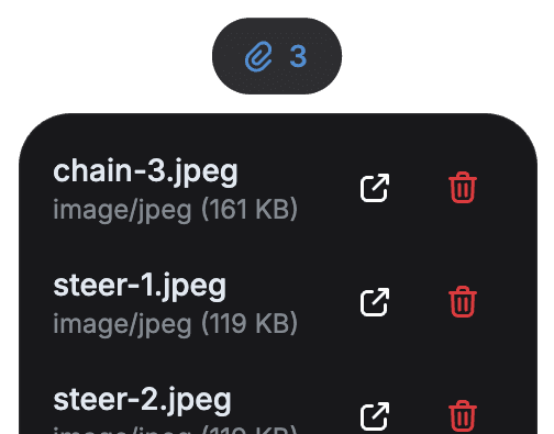 A service's attachments, with three photos of the work done