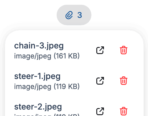 A service's attachments, with three photos of the work done