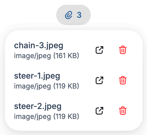 A service's attachments, with three photos of the work done
